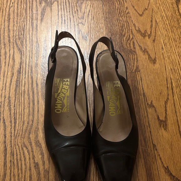 Salvatore Ferragamo Black Leather Slingback Heels - Picture 1 of 5